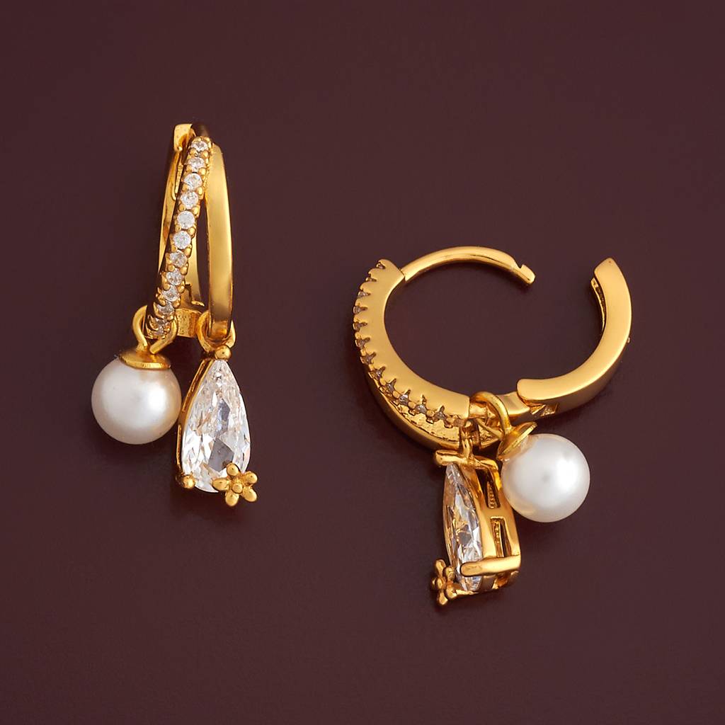 Kushal'S Fashion Jewellery Pearl Plated Synthetic & Zircon 92.5 Sterling Silver Hoops & Huggies-183081 : 437153