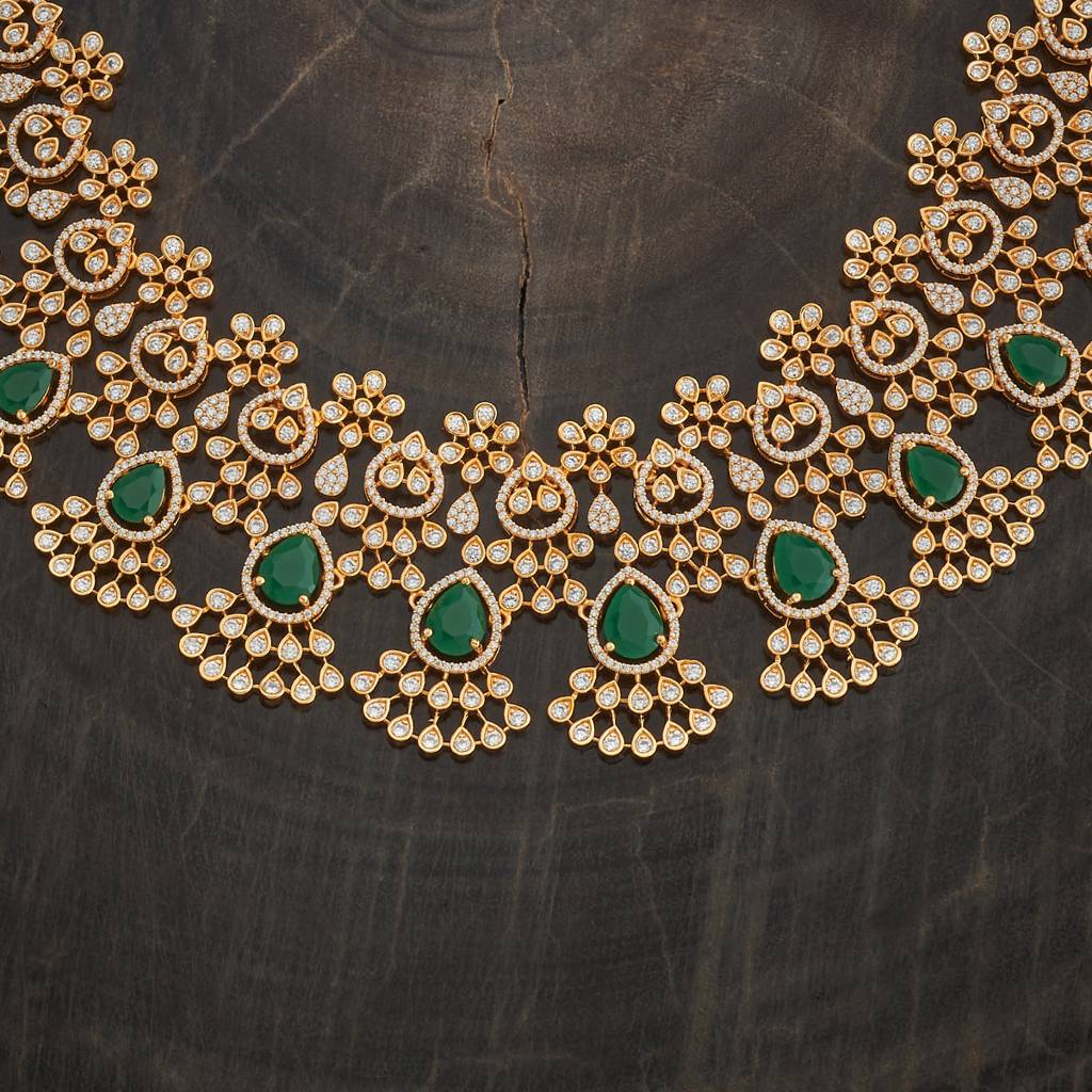 Kushal'S Fashion Jewellery Green Gold-Plated Party Zircon Jewellery Set-178622 : 427677