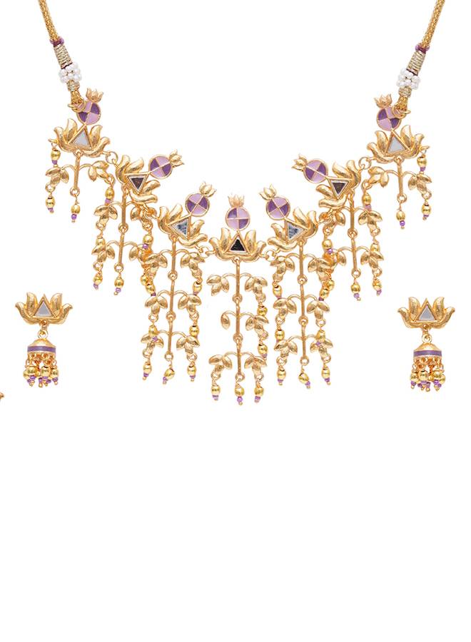 Festive Hues Brass Embellished Long Fusion Necklace Set : 8905124466423