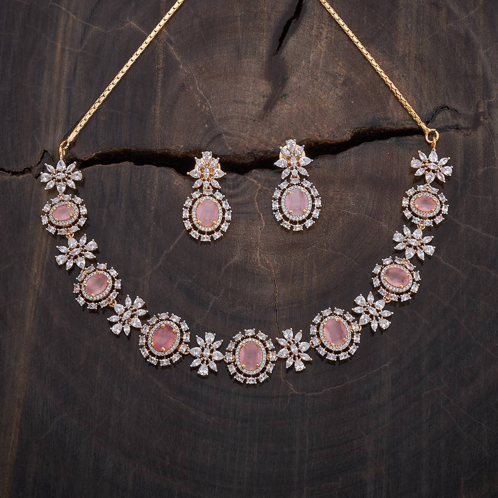 Kushal'S Fashion Jewellery Rhodium-Plated Ruby & Cubic Zirconia Studded Jewellery Set-177108 : 424543