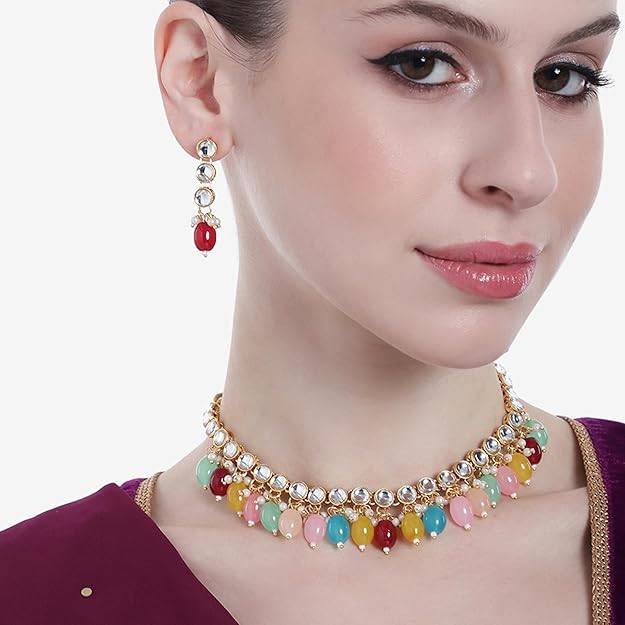 Estele Gold Plated Charming Gehena Necklace Set With Multi Colour Beads For Women : PJ-024-IGMCNKER