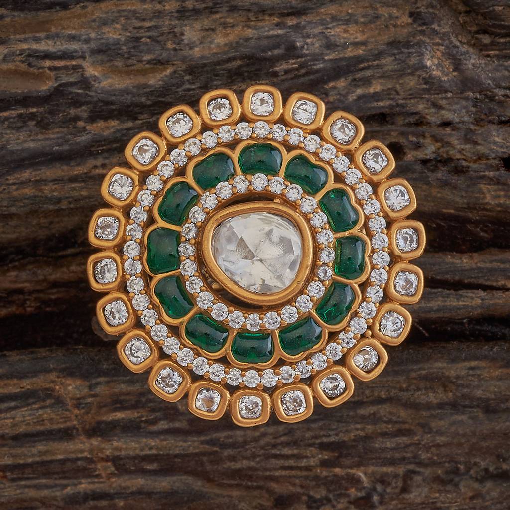 Kushal'S Fashion Jewellery Green Victorian-Plated Ethnic Kundan Finger Ring -423833 : 423833