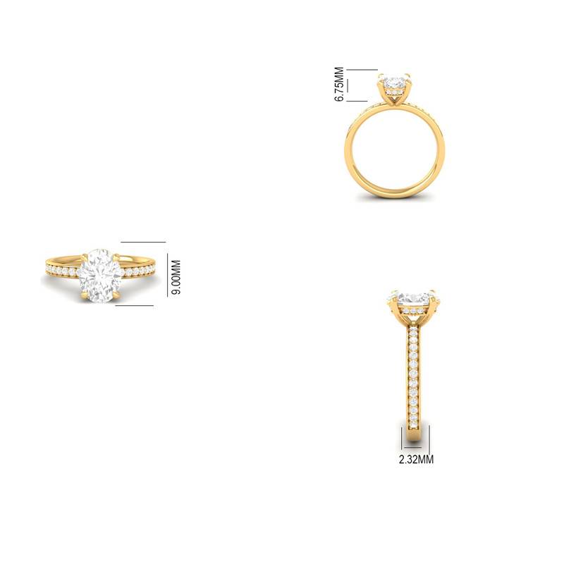 Oval Moissanite Wedding Ring In 14K Yellow Gold Plated Sterling Silver : TGDR-635-R-6
