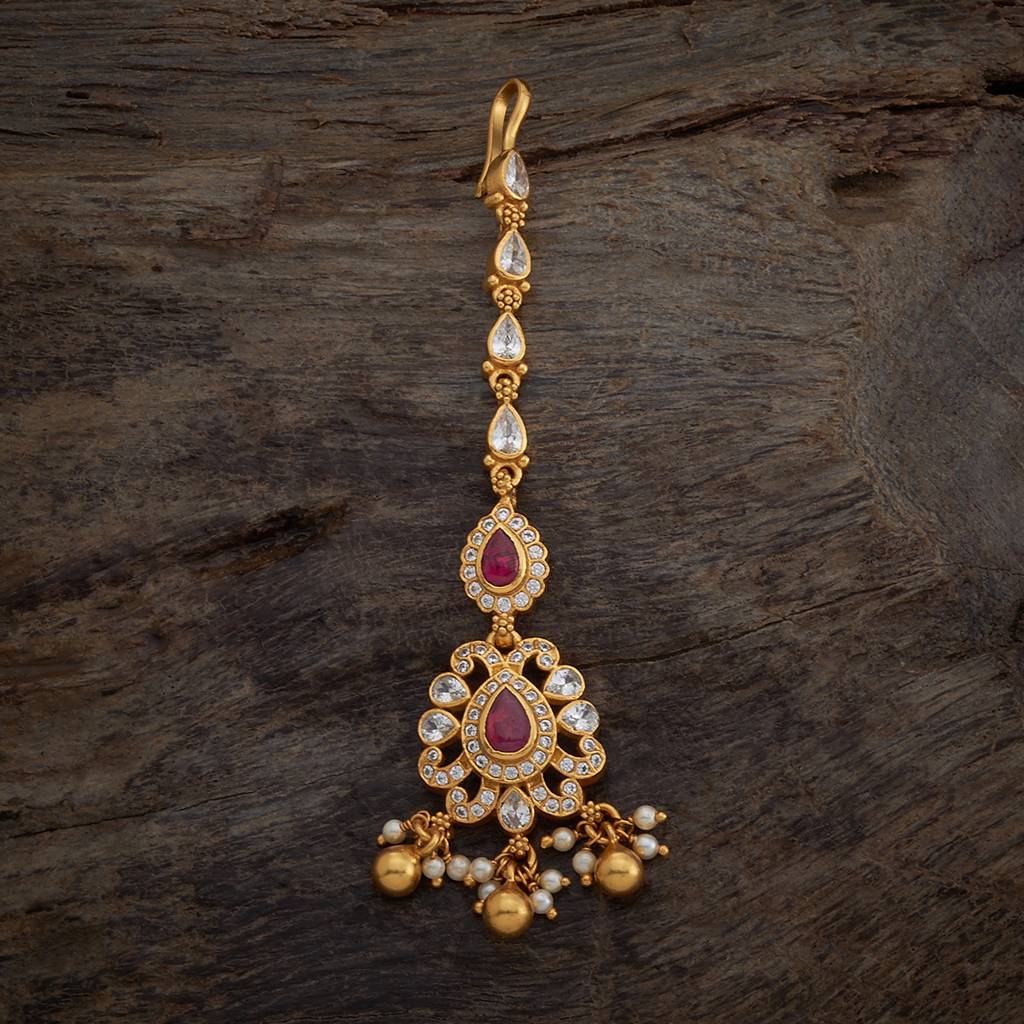 Kushal'S Fashion Jewellery Ruby Gold-Plated Ethnic 92.5 Pure Silver Temple Maang Tikka       -169939 : 410726