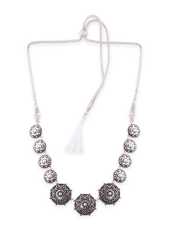 Rava Ball Brass Silver Oxidized Statement Necklace : 8905124136388