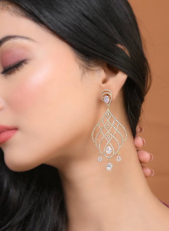 Sparkling Elegance Regal Radiance American Diamond Dangler Earrings : 8905124529227