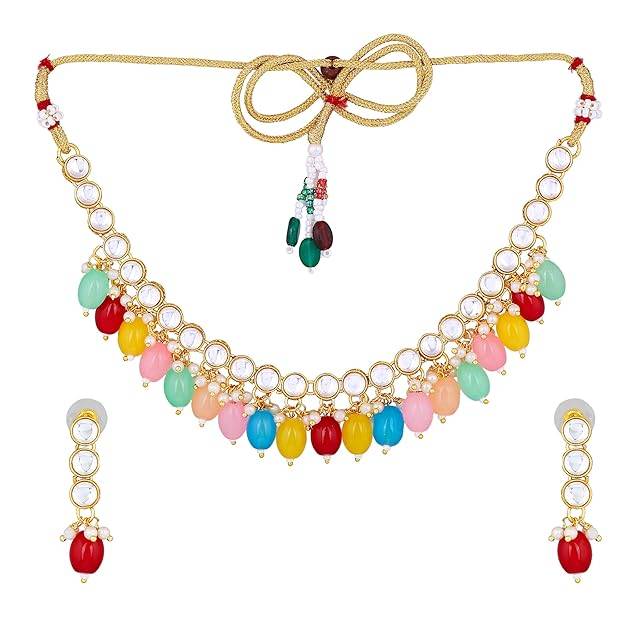 Estele Gold Plated Charming Gehena Necklace Set With Multi Colour Beads For Women : PJ-024-IGMCNKER
