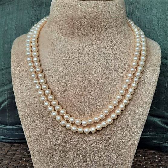 Estele Gold Plated Elegant & Refined Double Line Creamy Pearl Necklace For Women : 9969-IG-NKNK