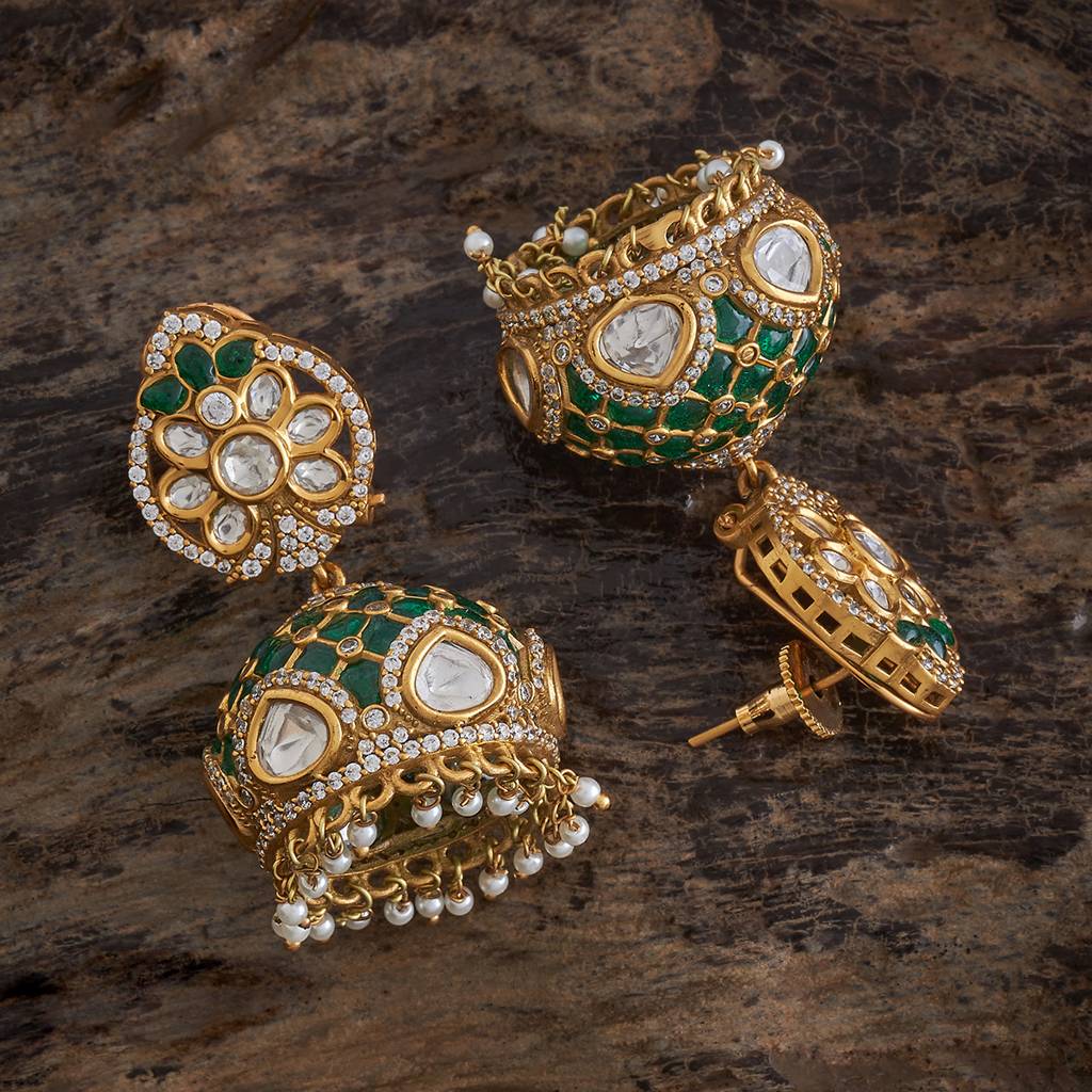 Kushal'S Fashion Jewellery Green Victorian-Plated Ethnic Kundan Jhumkas-185290 : 442173