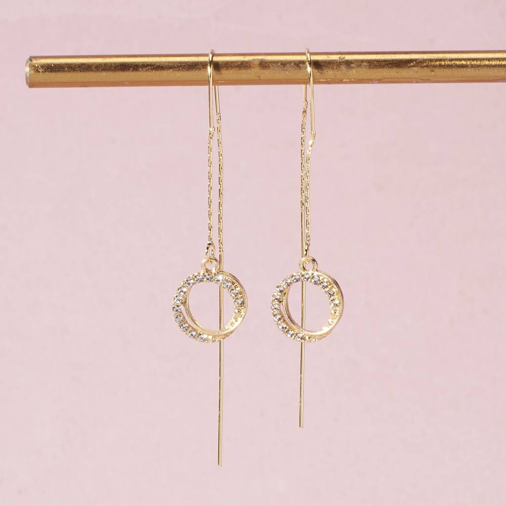 Zirconia Hollow Glam Threader Earrings : ES14284-G