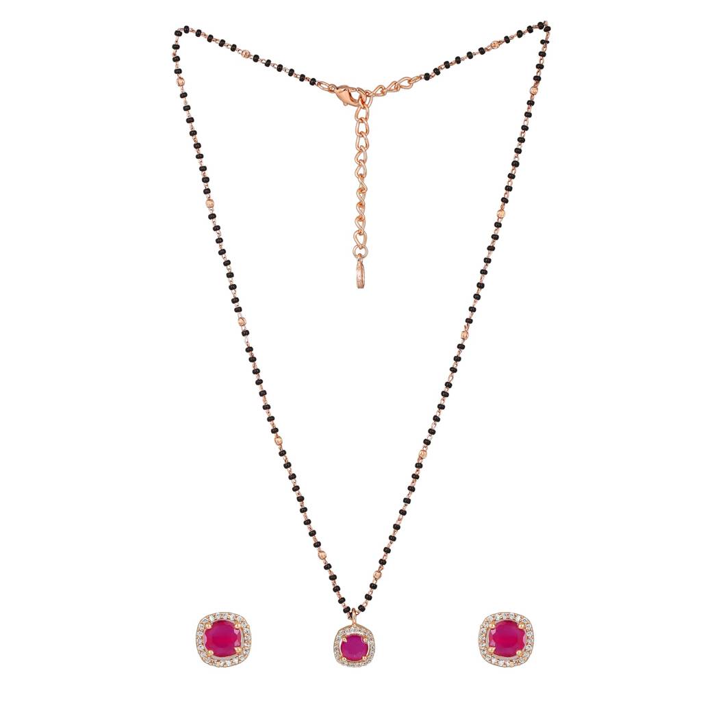 Estele Rose Gold Plated Cz Sparkling Mangalsutra Necklace Set With Ruby Stones For Women : ADMS037-RGRBNKER