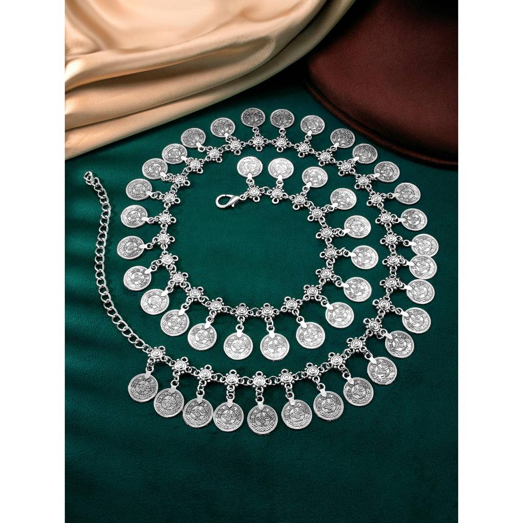 Silver Plated Coin Tassel Kamarband Fancy Dress Belt Belly Chain Contemporary Jewellery For Women & Girls : PX8BCH003S