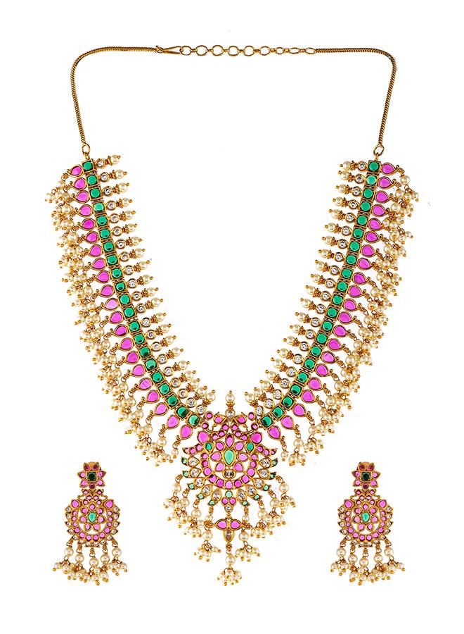 Heavily Embellished Pearl Beads Ethnic Jewellery Set : 8905124478945