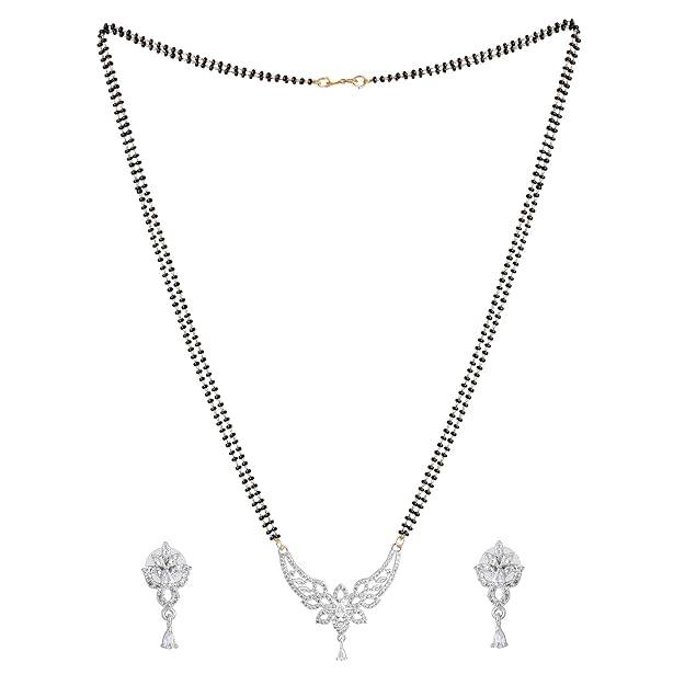 Gehena By Estele Fashion Jewelry Mangalsutra Necklace Set For Women: Rhodium Plated Charming Mangalsutra  : OSAKMS007-IRWENKER