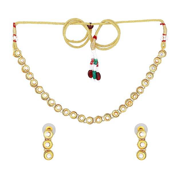 Estele Gold Plated Circular Designer Gehena Necklace Set With Kundan For Women : PJ-031-IGWENKER