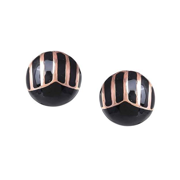 Rosegold Plated Classic Black Enamel Ornamented Stud Earrings For Girls : 143701-RGER