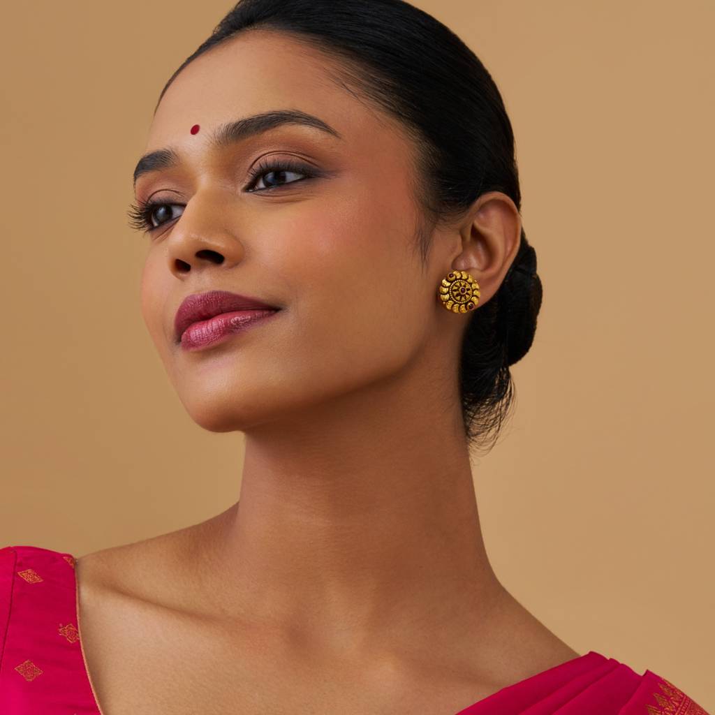 Kushal'S Fashion Jewellery Oxidised Gold-Plated Ethnic 92.5 Pure Silver Temple Studs-177442 : 425378