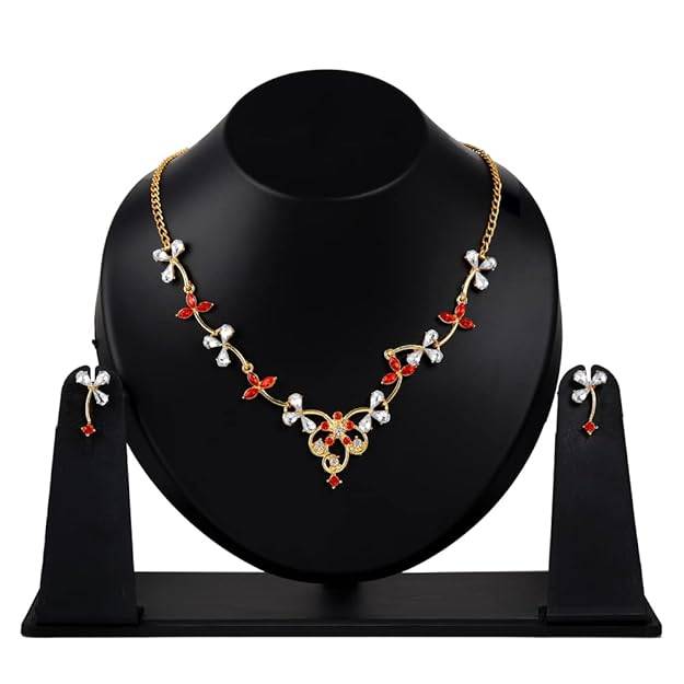 Trendy Gold Finish Necklace Set | Floral Design With Matching Earrings : 50500046-IGNKER