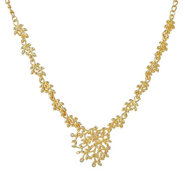 Modern Gold Plated Leaf Necklace Set | Stylish Jewelry With Earrings : 50500044-IGNKER