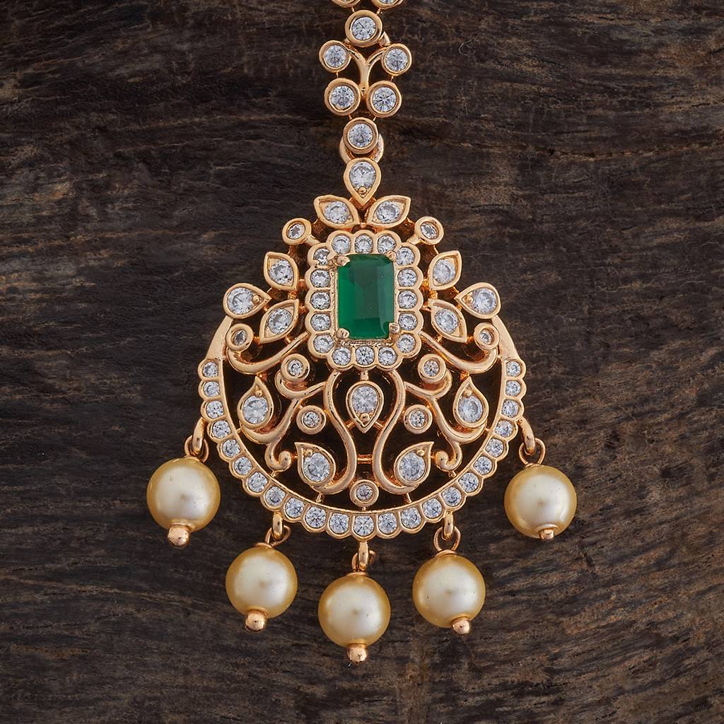 Kushal'S Fashion Jewellery Green Gold-Plated Party Zircon Tikka -415947 : 415947