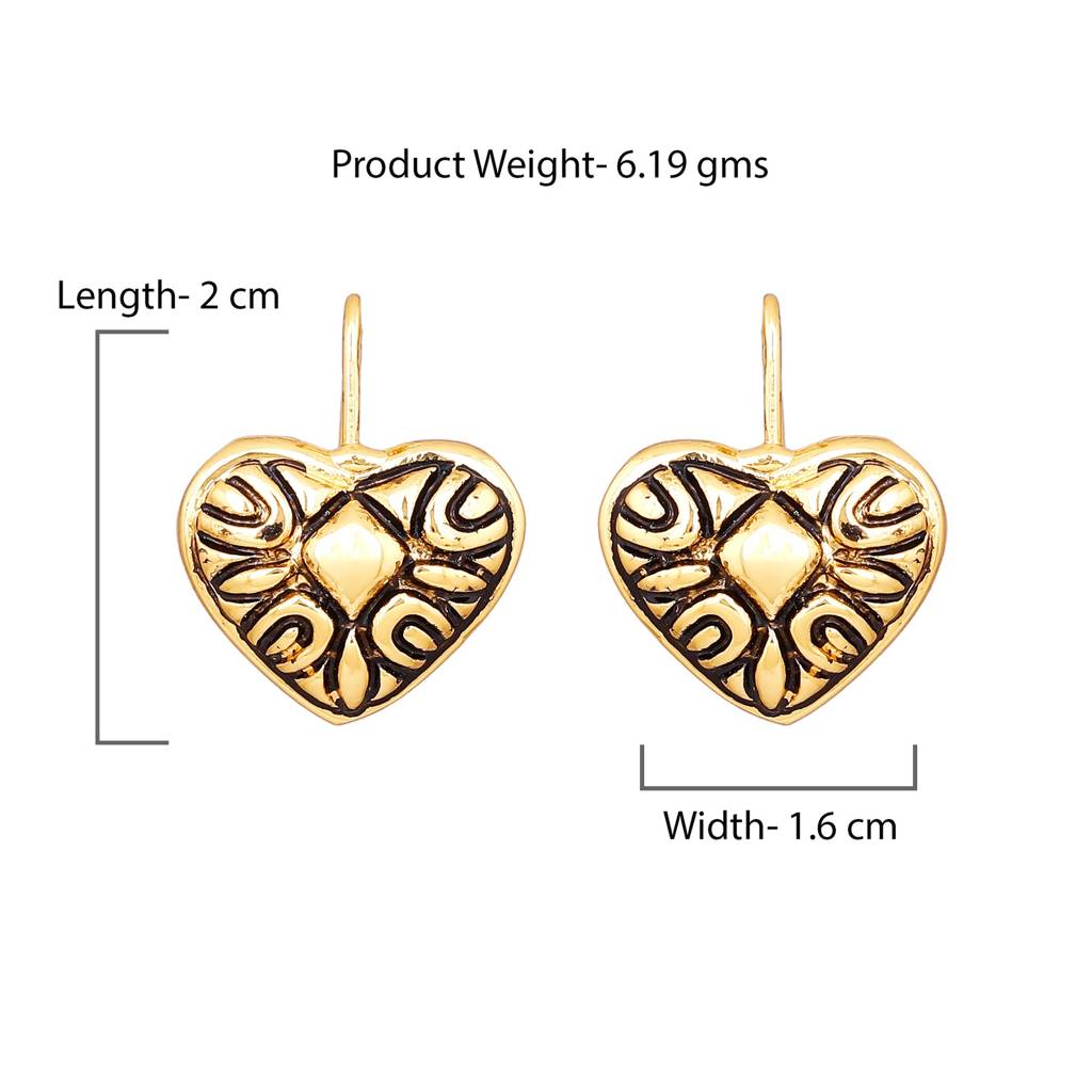 Estele Gold Plated Patterned Heart Drop Earrings For Women : 400710ER