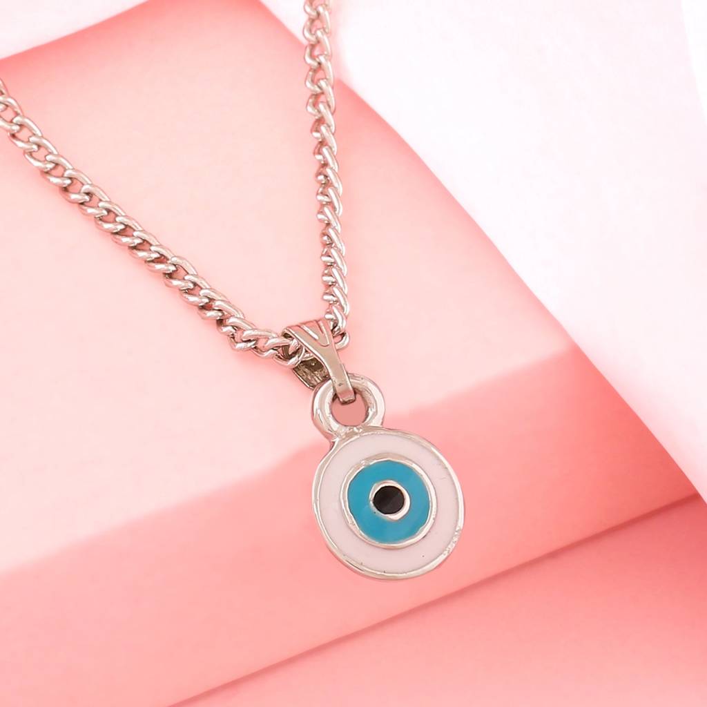Estele Rhodium Plated Round-Shaped Evil Eye Charm Pendant With Chain For Girls/Women : 1016-IR-WETQPENDANT