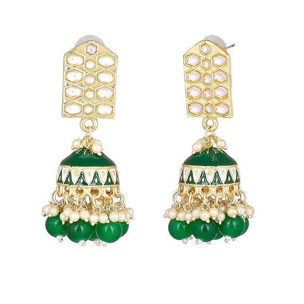 Estele Gold Plated Elegant Gehena Jhumka Earrings With Green Beads For Women : PJ-008-IGGNER
