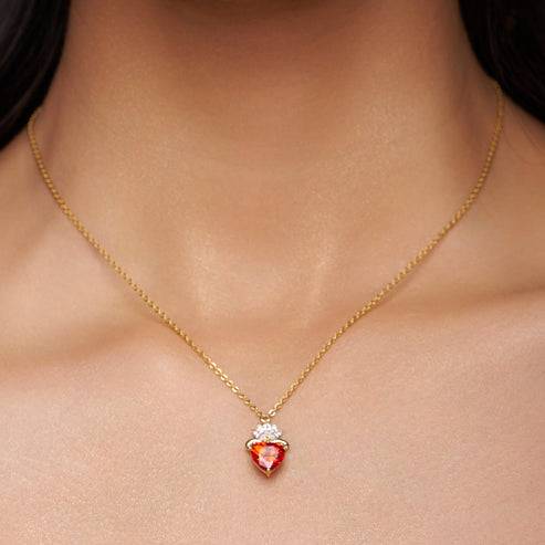 18K Gold Vermeil Royal Crimson Heart Pendant And Earring Set For Her | Gift For  Womens And Girls : KNP0051_KES0036