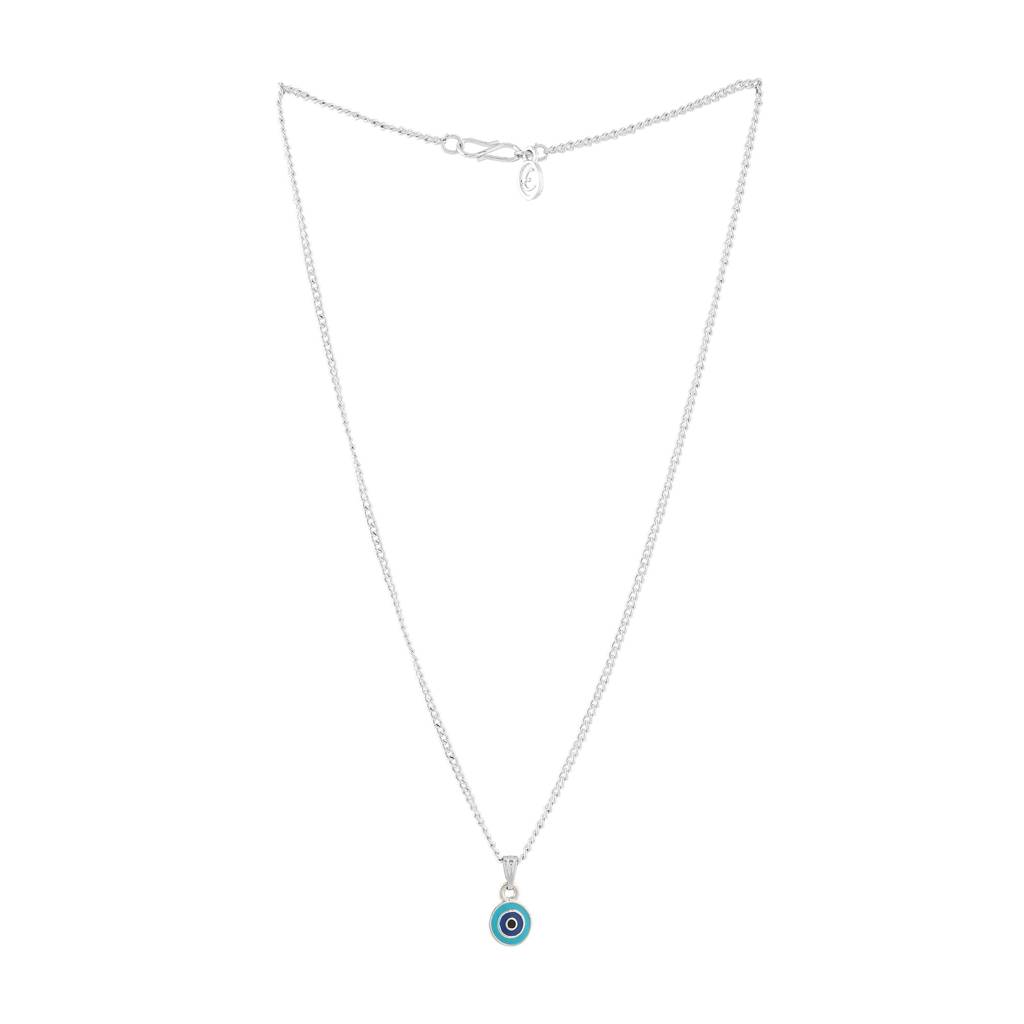 Estele Rhodium Plated Round-Shaped Evil Eye Charm Pendant With Chain For Girls/Women : 1016-IR-TQNBPENDANT