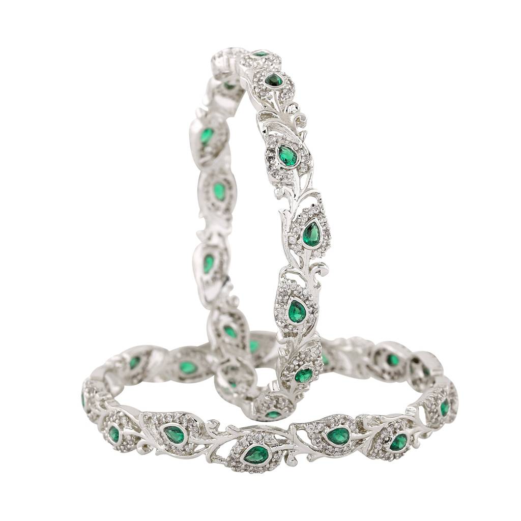 Estele Rhodium Plated Cz Leafy Designer Bangle For Women : AD-002-IRBANGLE
