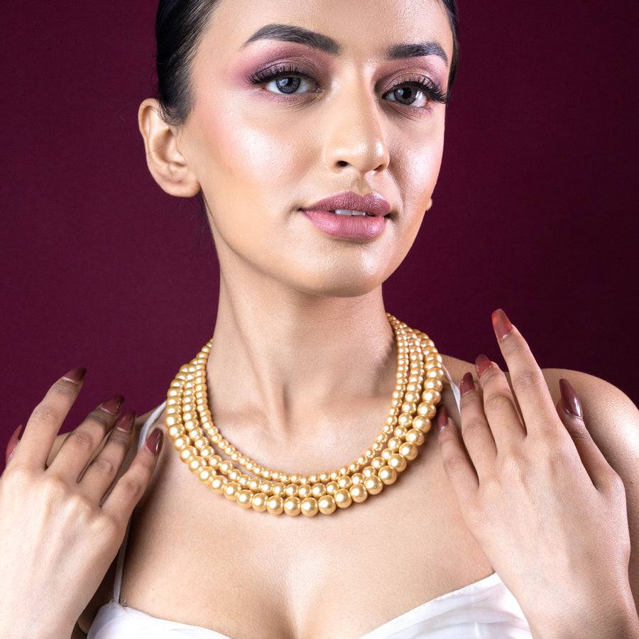 Estele Gold Plated Pearls Vintage Necklace For Women : 9991-IG-NKNK