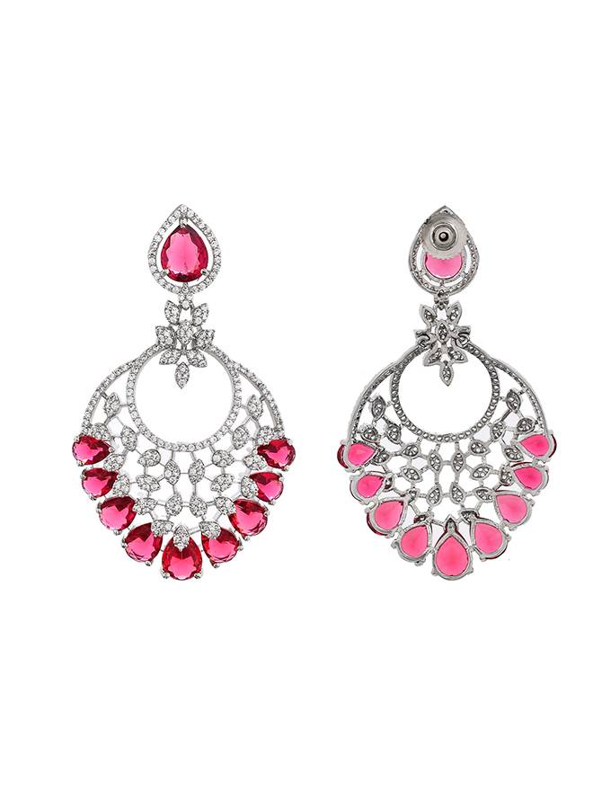 Sparkling Elegance Red Cz Studded Statement Earings : 8905124499650