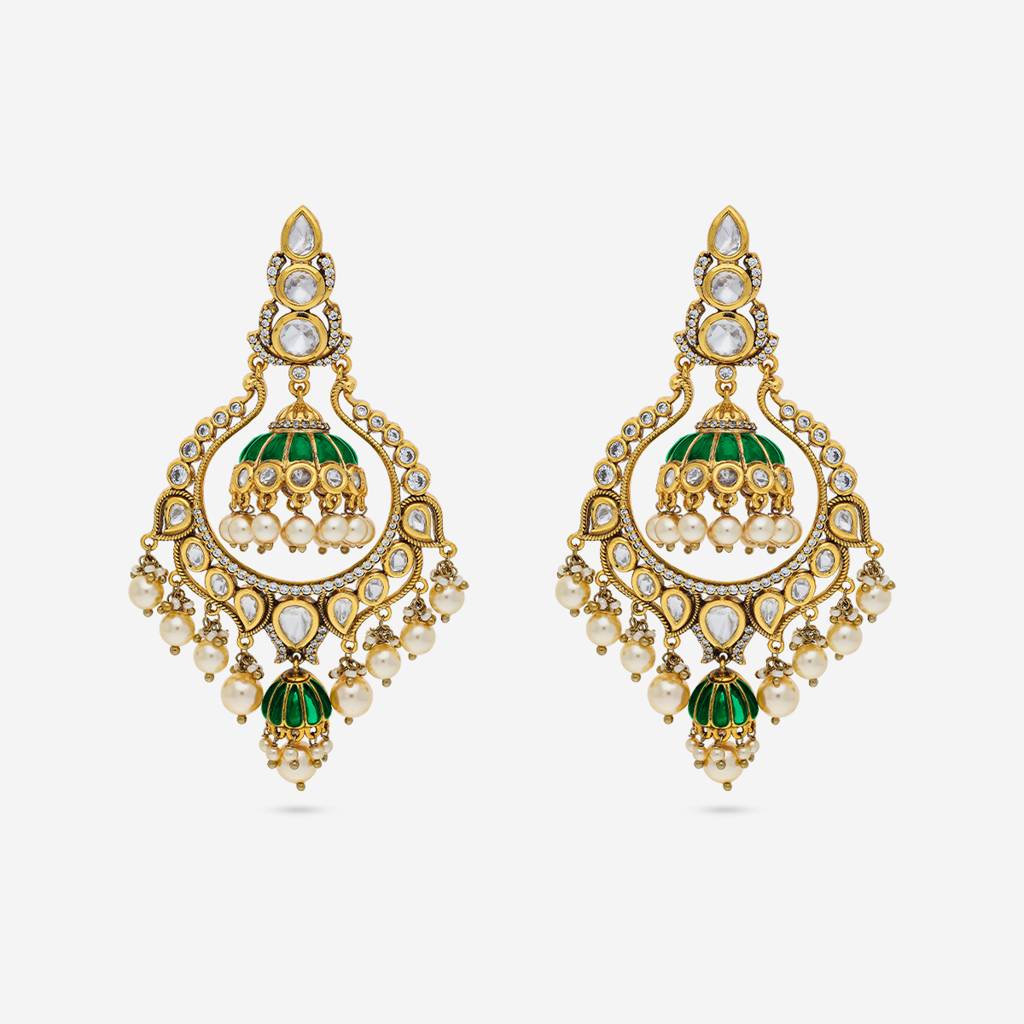 Victorian-Plated Ethnic Kundan Drops - 454140 : 454141