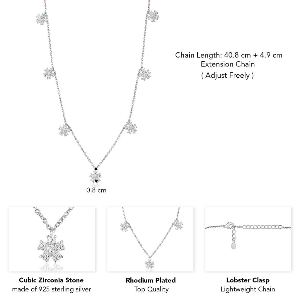 925 Sterling Silver Cubic Zirconia Studded Rhodium Plated Classic Pendant Chain Necklace Fine Jewellery Gift For  : PF18CP154S