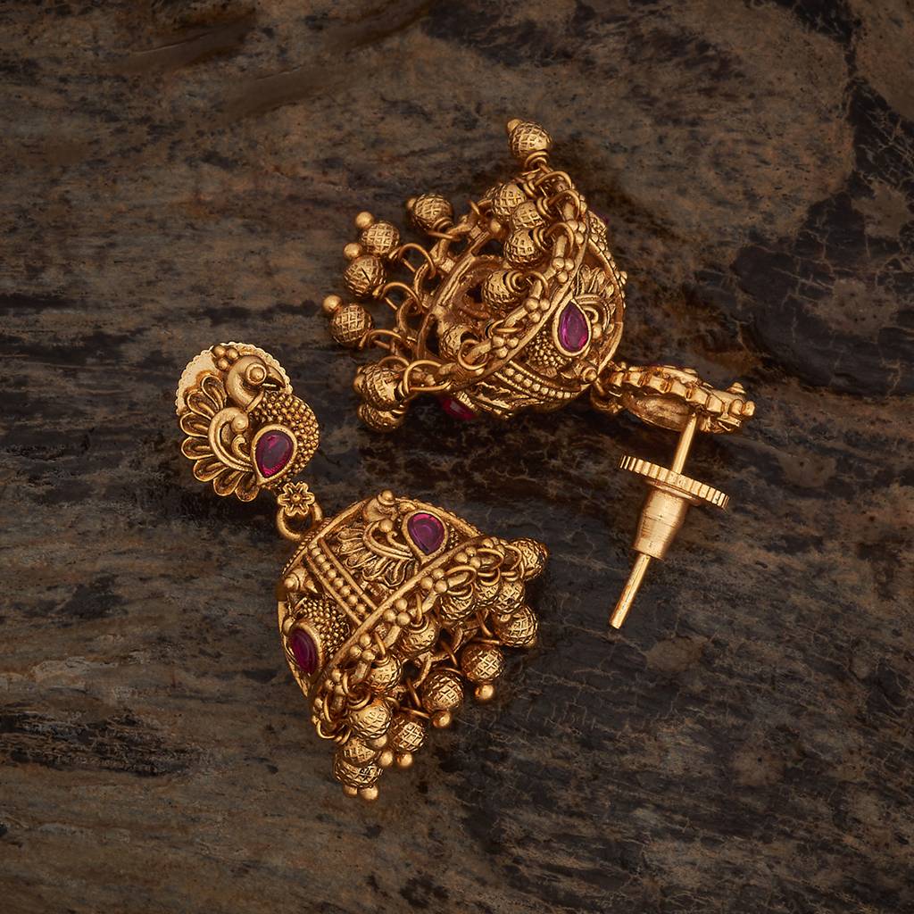Kushal'S Fashion Jewellery Ruby Gold-Plated Ethnic Antique Earring Jhumkas-181482 : 433679