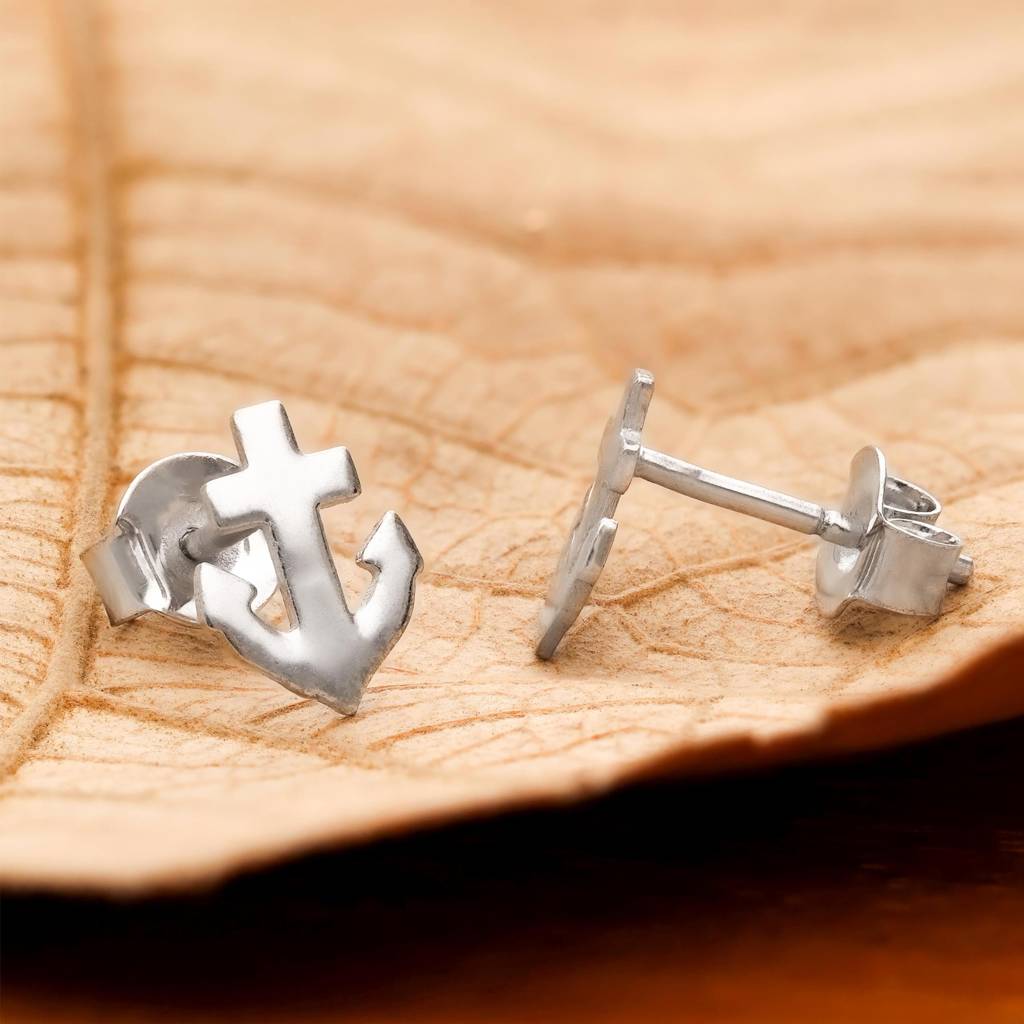 925 Silver Anchor Stud Earrings | Nautical Ocean Jewelry Gift : SE_000866
