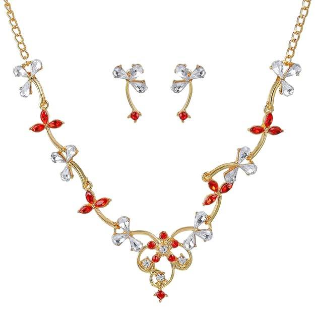 Trendy Gold Finish Necklace Set | Floral Design With Matching Earrings : 50500046-IGNKER