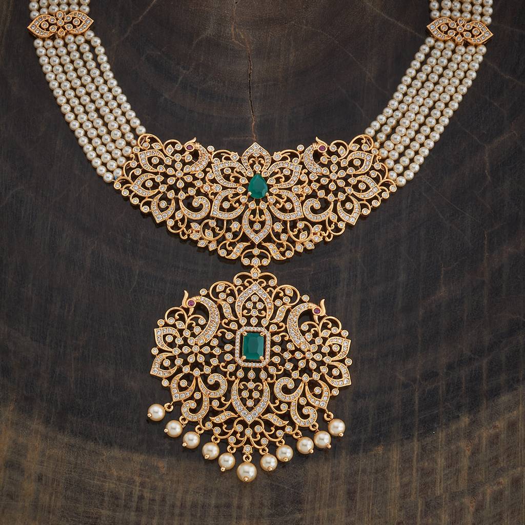 Kushal'S Fashion Jewellery Green Gold-Plated Party Zircon Necklace-178617 : 427667
