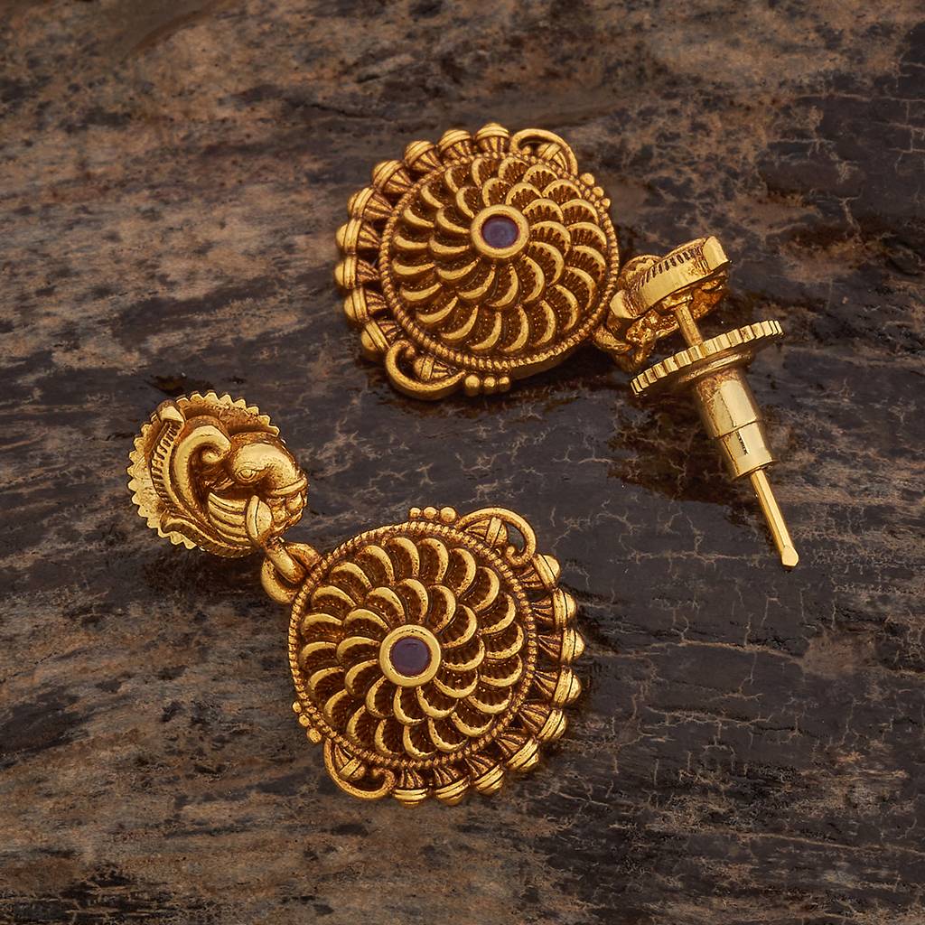Kushal'S Fashion Jewellery Ruby Gold-Plated Ethnic Antique Earring Drop Earrings-185674 : 442859