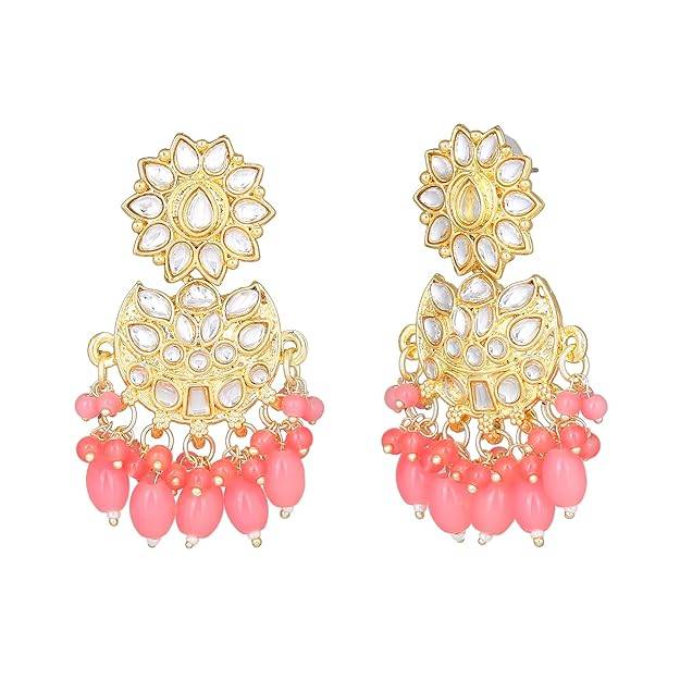 Estele Gold Plated Floral Designer Gehena Drop Earrings With Mint Beads For Women. : PJ-009-IGMPER