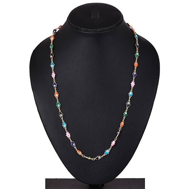 Fashion Jewelry Colorful Hand Symbol Necklace For Women: Gold Plated Multi-Color Hand Shape Evil Eye Neck : OSAK006-IGMCCHAIN