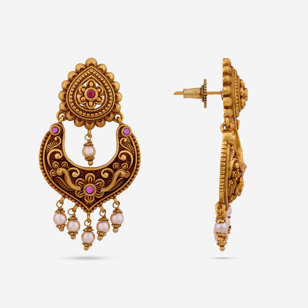 Kushal'S Fashion Jewellery Ruby Gold-Plated Antique Chandbali Earrings-448700 : 448700