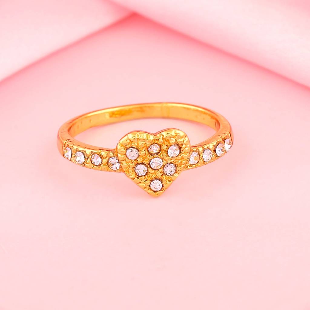 Estele Gold Plated Adorable Heart Shaped Finger Ring With Crystals For Women : 488RING