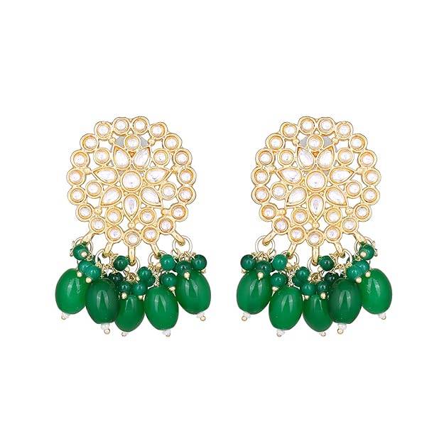 Estele Gold Plated Floral Designer Gehena Drop Earrings With Green Beads For Girls/Women : PJ-004-IGGNER