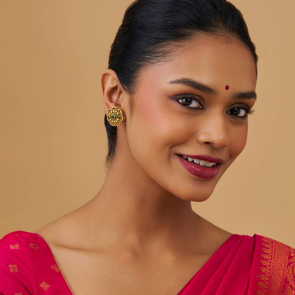 Kushal'S Fashion Jewellery Oxidised Gold-Plated Ethnic 92.5 Pure Silver Temple Studs-177453 : 425388