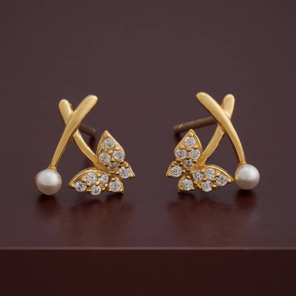 Kushal'S Fashion Jewellery Pearl Plated Synthetic & Zircon 92.5 Sterling Silver Studs-183148 : 437313