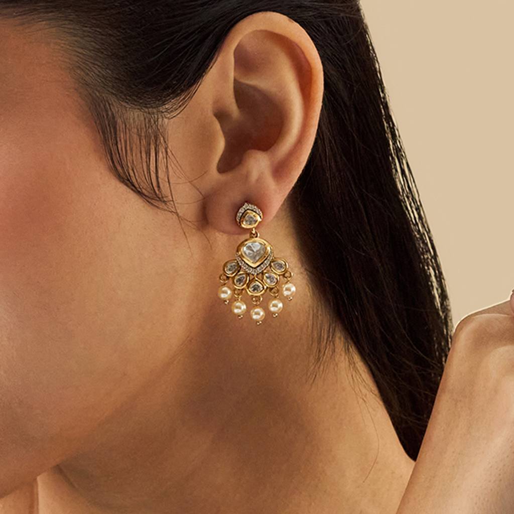 Kushal'S Fashion Jewellery White Victorian-Plated Ethnic Kundan  Drop Earrings -176353 : 422608