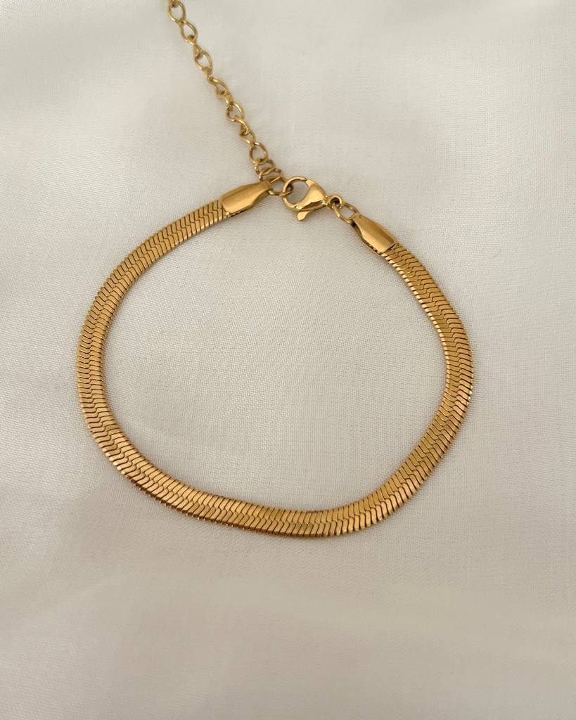18K Gold Plated Snake Chain Herringbone Bracelet : B12