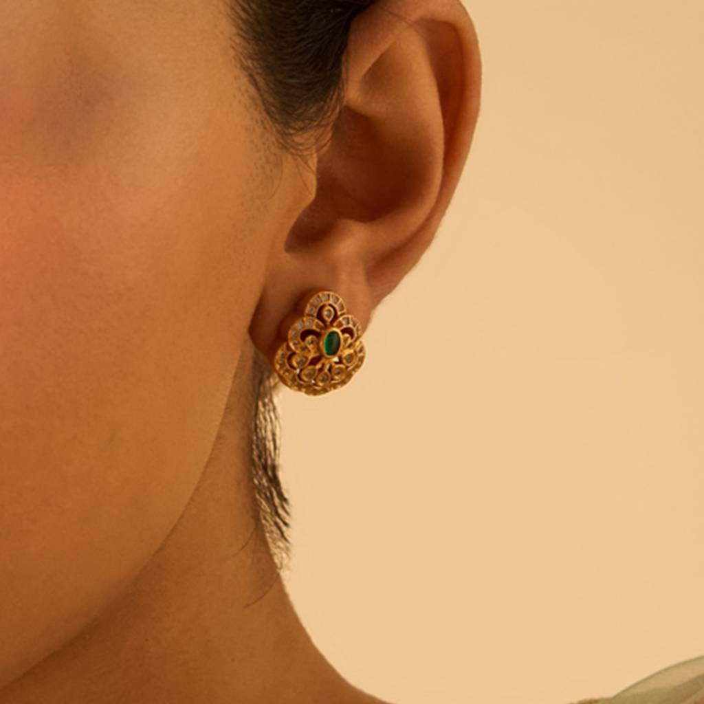 Kushal'S Fashion Jewellery Gold-Plated Ethnic 92.5 Pure Silver Temple Studs-177360 : 425301