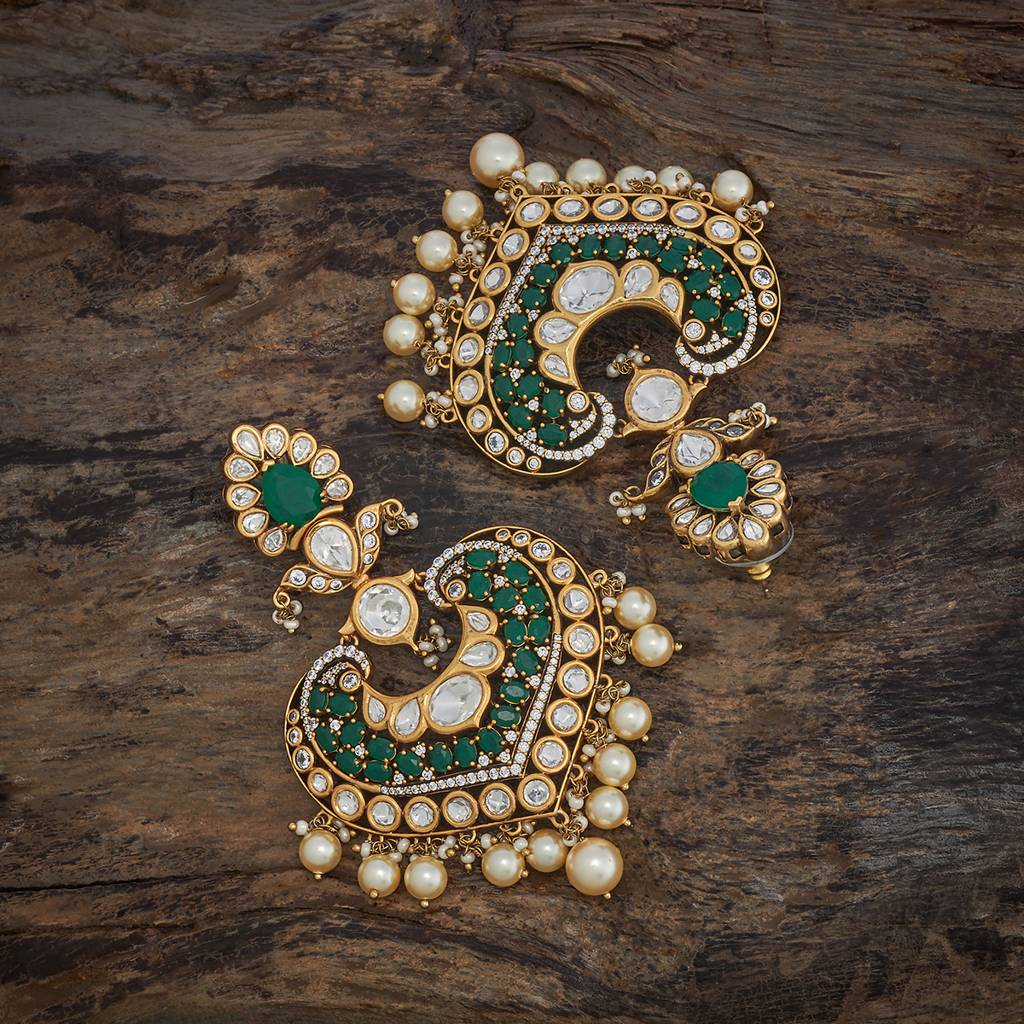 Kushal'S Fashion Jewellery Green Victorian Plated Bridesmaid Kundan Earring-180234 : 430819